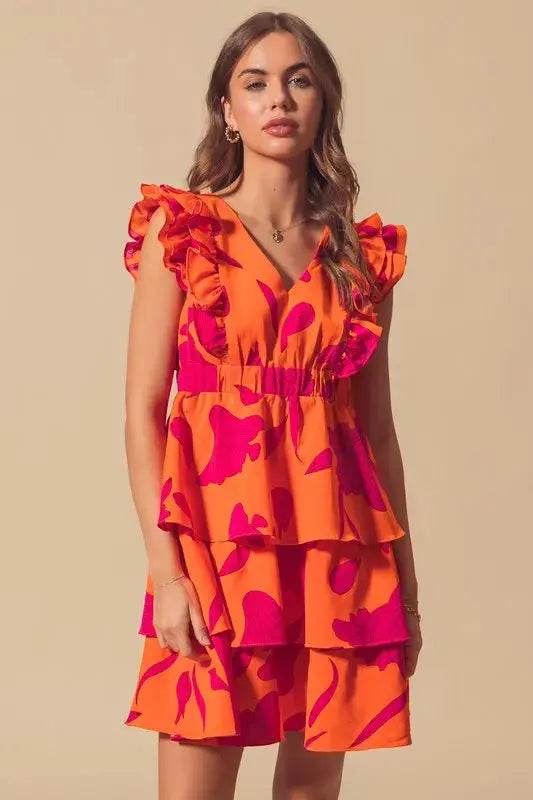 SO ME Floral V Neck Layered Dress with Elasticized Waist - Velveta Studio