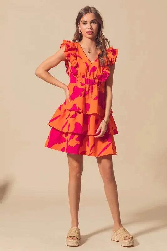 SO ME Floral V Neck Layered Dress with Elasticized Waist - Velveta Studio