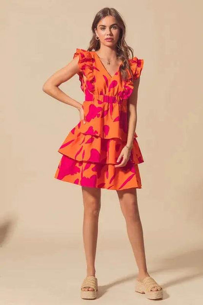 SO ME Floral V Neck Layered Dress with Elasticized Waist - Velveta Studio
