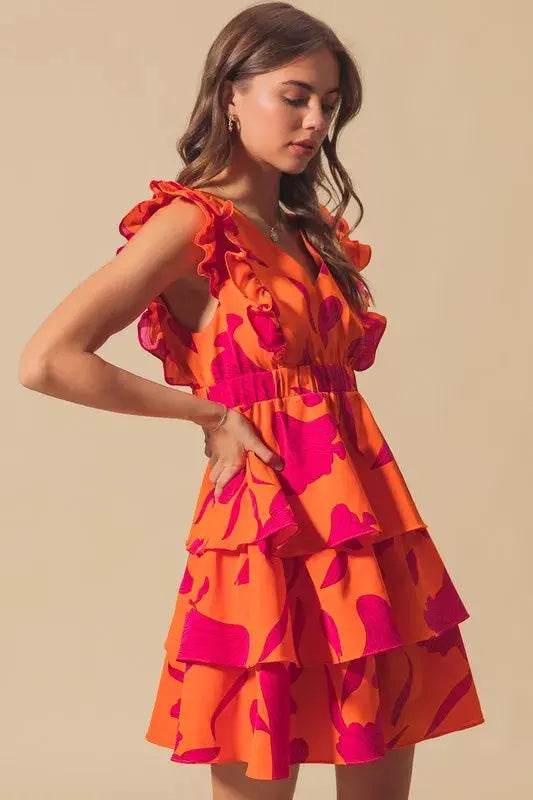 SO ME Floral V Neck Layered Dress with Elasticized Waist - Velveta Studio