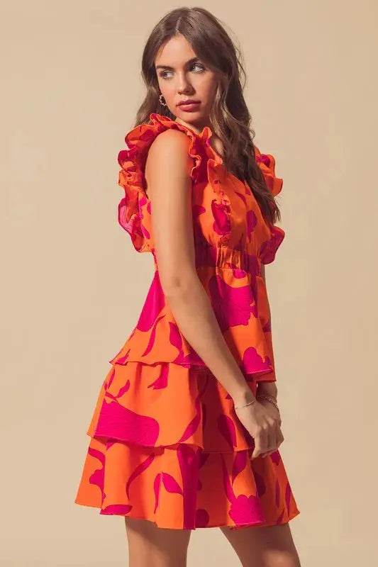 SO ME Floral V Neck Layered Dress with Elasticized Waist - Velveta Studio