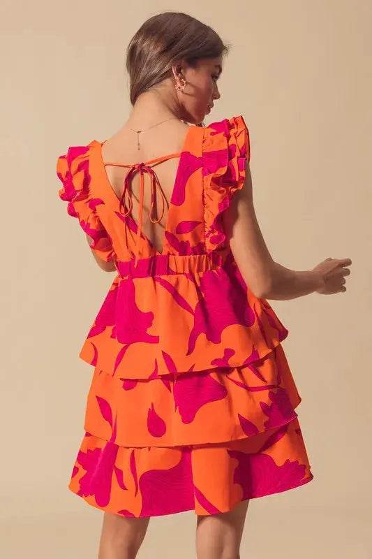 SO ME Floral V Neck Layered Dress with Elasticized Waist - Velveta Studio