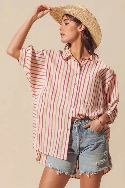 SO ME Multicolored Stripe Button Down Shirt - Velveta Studio