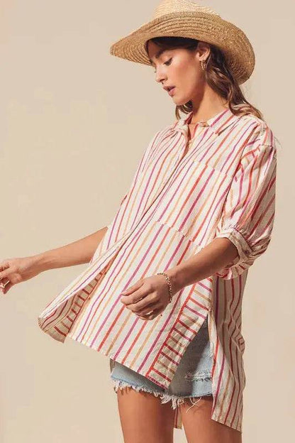 SO ME Multicolored Stripe Button Down Shirt - Velveta Studio