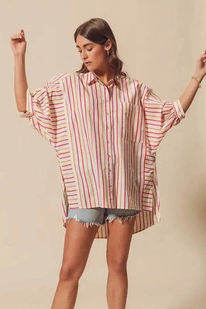 SO ME Multicolored Stripe Button Down Shirt - Velveta Studio