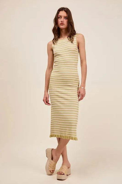 SO ME Stripe Sleeveless Sweater Knit Maxi Dress With Ruffled Hem - Velveta Studio