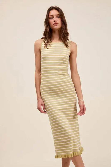 SO ME Stripe Sleeveless Sweater Knit Maxi Dress With Ruffled Hem - Velveta Studio