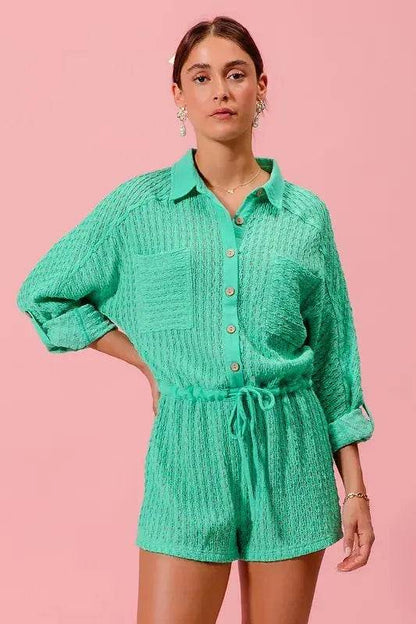 SO ME Textured Knit Button Front Romper - Velveta Studio