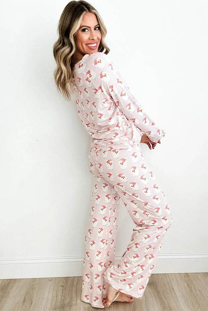 Santa Print Long Sleeve Top and Pants Lounge Set - Velveta Studio
