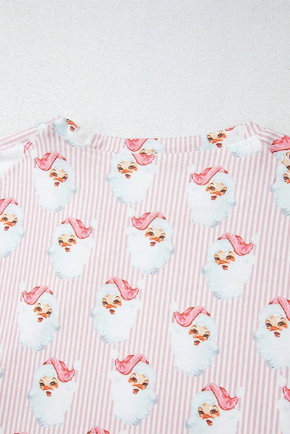 Santa Print Long Sleeve Top and Pants Lounge Set - Velveta Studio