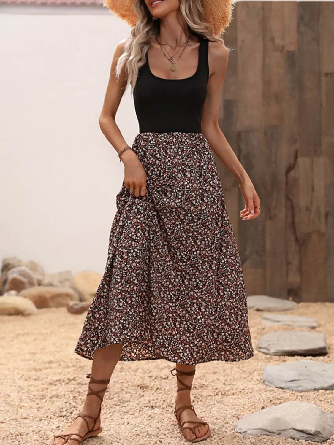Scoop Neck Wide Strap Printed Dress - Velveta Studio