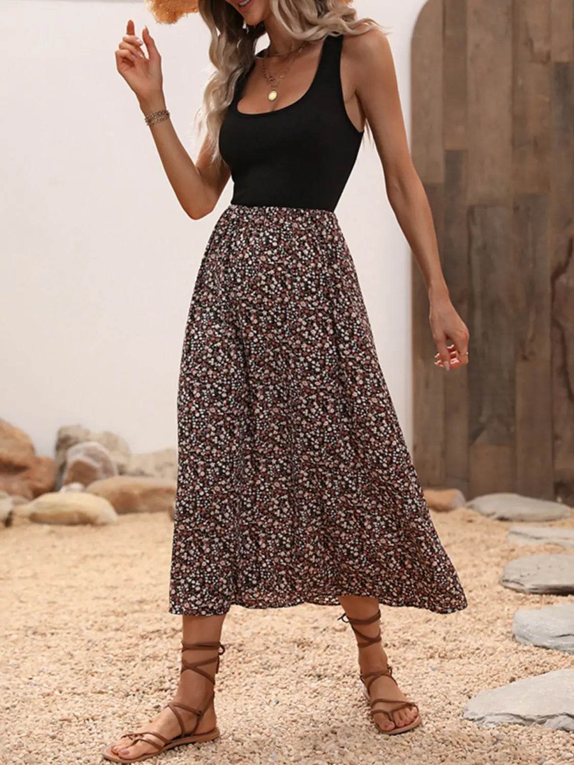 Scoop Neck Wide Strap Printed Dress - Velveta Studio