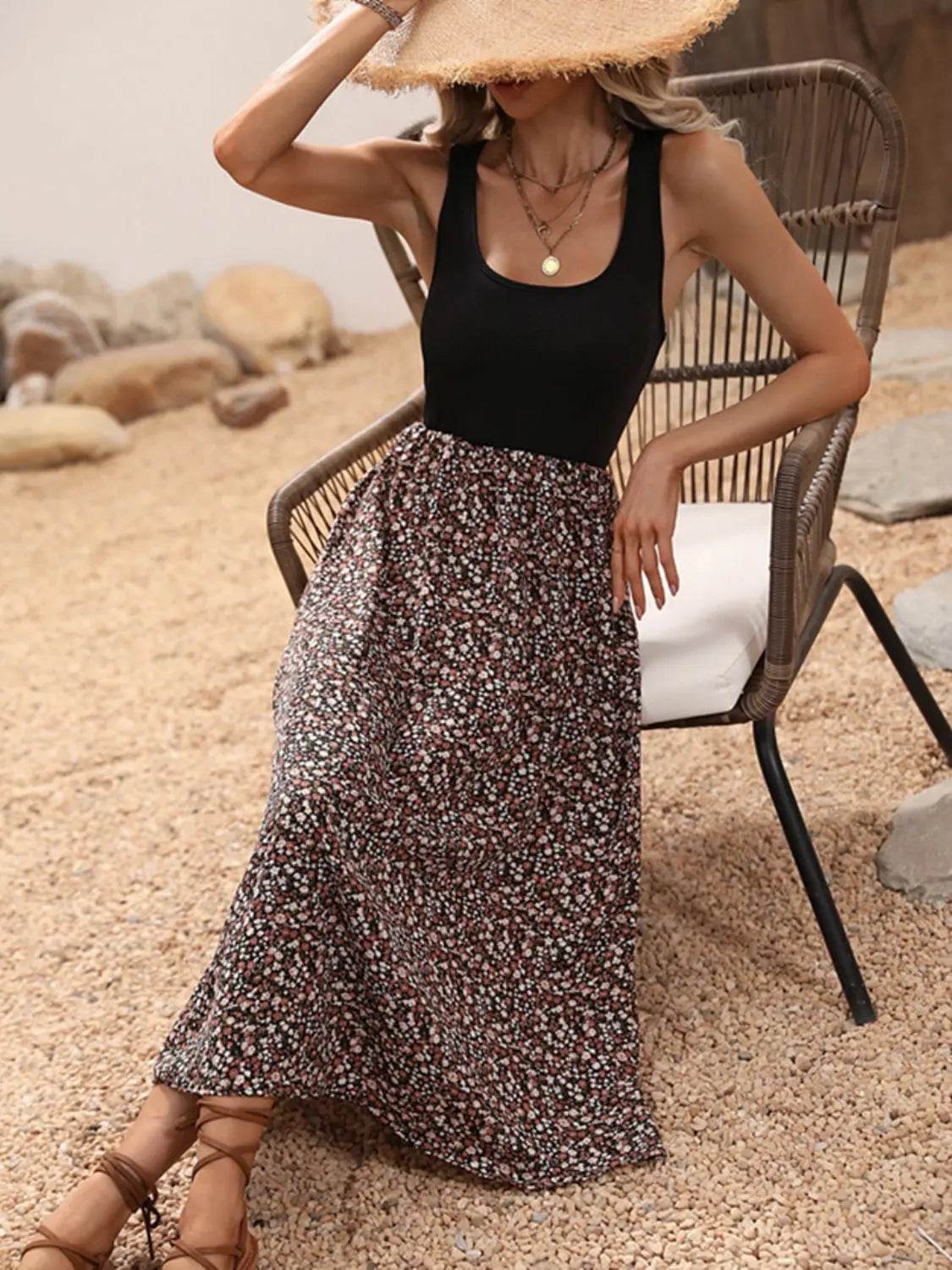 Scoop Neck Wide Strap Printed Dress - Velveta Studio
