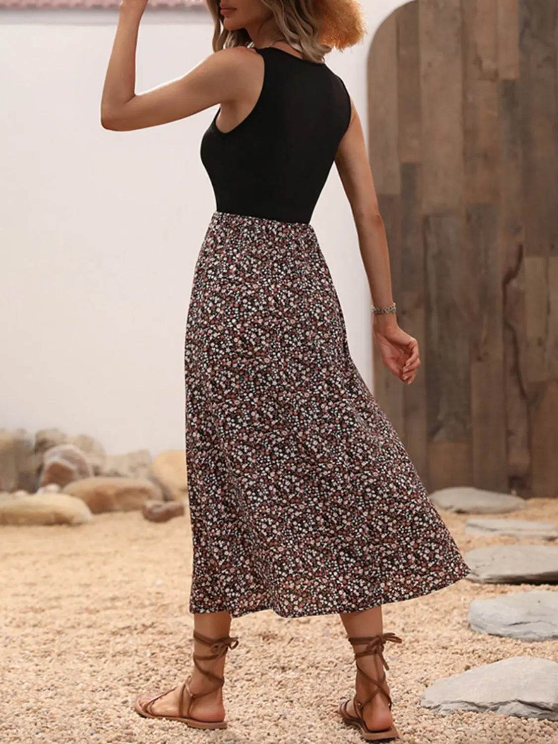 Scoop Neck Wide Strap Printed Dress - Velveta Studio