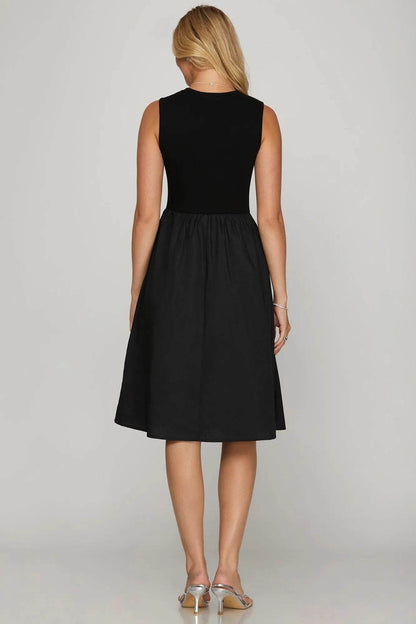 She + Sky Full Size Sleeveless Poplin Woven Midi Dress with Pockets Plus Size - Velveta Studio