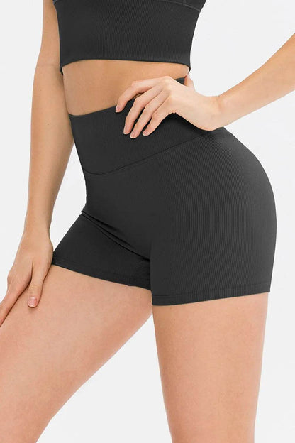 Slim Fit Wide Waistband Sports Shorts - Velveta Studio