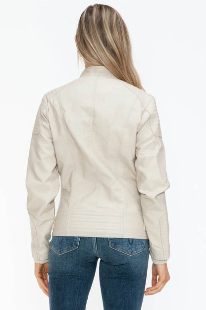 Snobbish Faux Leather Biker Jacket with Side Zip Pockets - Velveta Studio