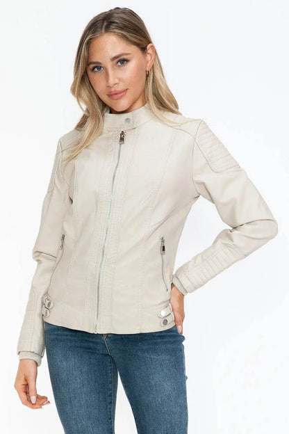 Snobbish Faux Leather Biker Jacket with Side Zip Pockets - Velveta Studio