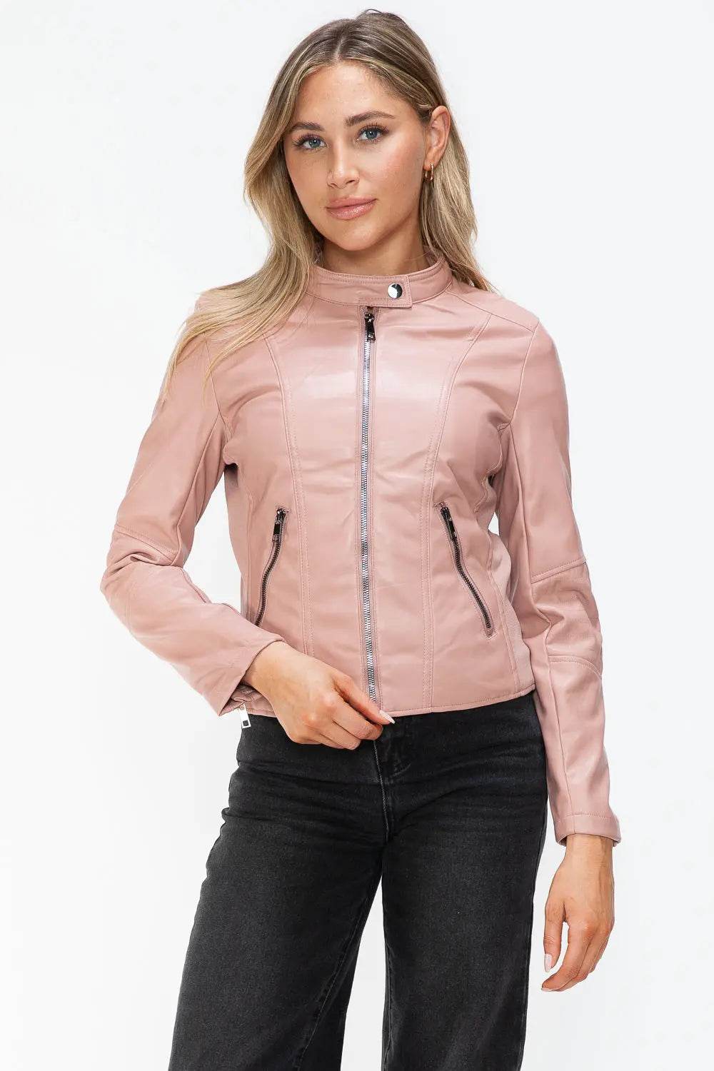 Snobbish Faux Leather Zip Up Drawstring Hooded Jacket - Velveta Studio