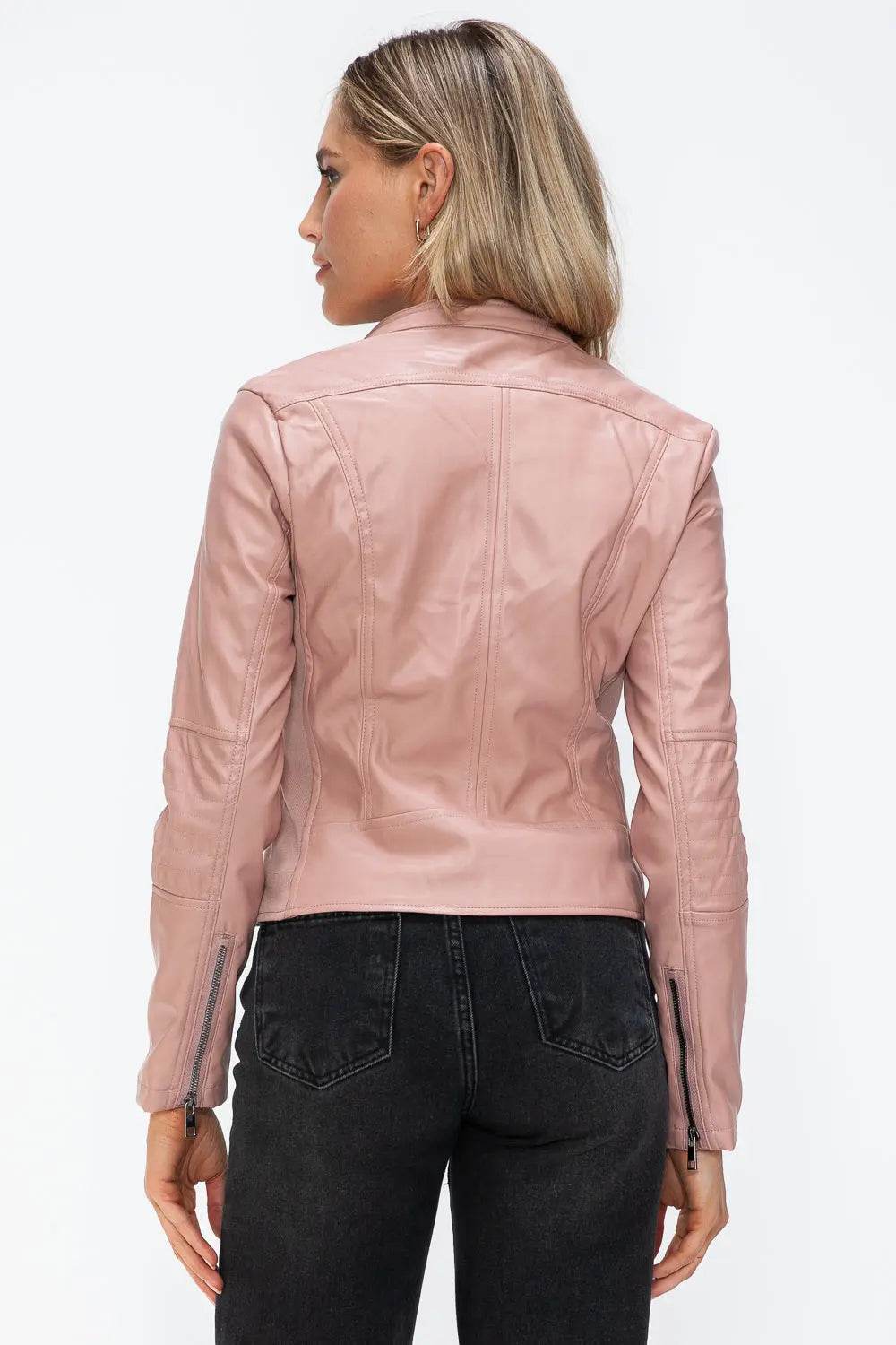 Snobbish Faux Leather Zip Up Drawstring Hooded Jacket - Velveta Studio