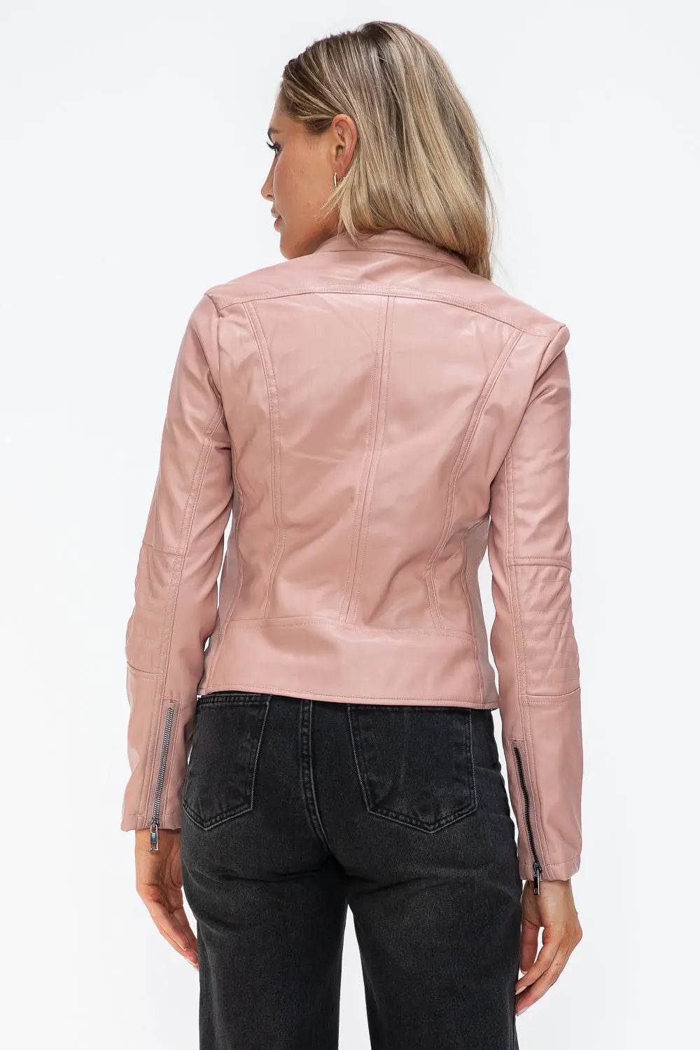 Snobbish Faux Leather Zip Up Drawstring Hooded Jacket - Velveta Studio
