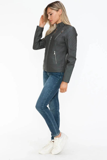Snobbish Faux Leather Zip Up Mock Neck Jacket - Velveta Studio