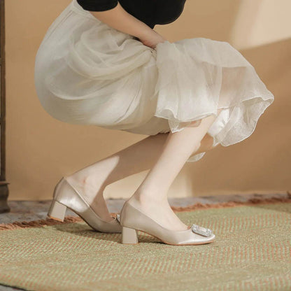 Square Toe Block Heels Pumps - Velveta Studio