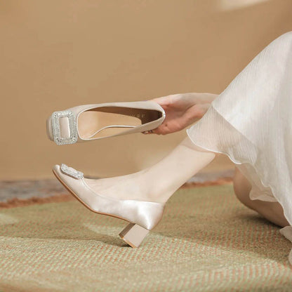 Square Toe Block Heels Pumps - Velveta Studio