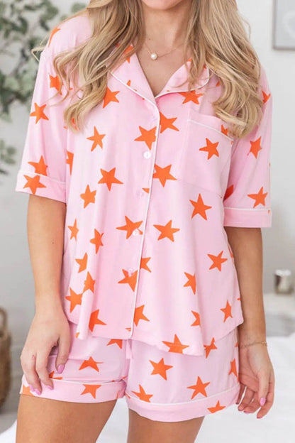Star Print Short Sleeve Shirt and Shorts Set - Velveta Studio