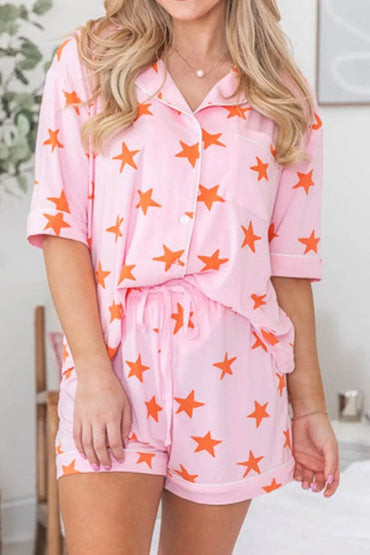 Star Print Short Sleeve Shirt and Shorts Set - Velveta Studio