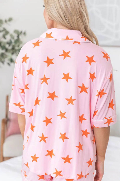 Star Print Short Sleeve Shirt and Shorts Set - Velveta Studio