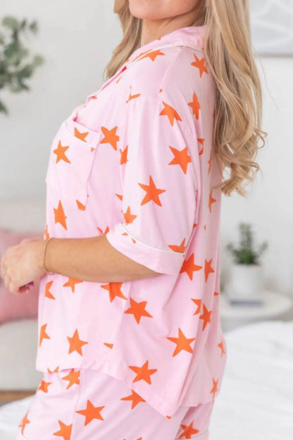 Star Print Short Sleeve Shirt and Shorts Set - Velveta Studio