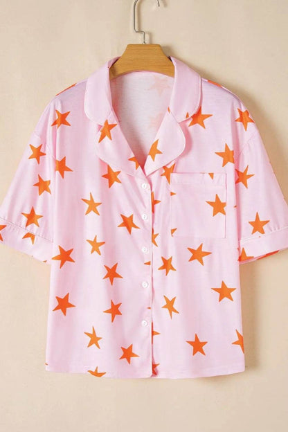 Star Print Short Sleeve Shirt and Shorts Set - Velveta Studio