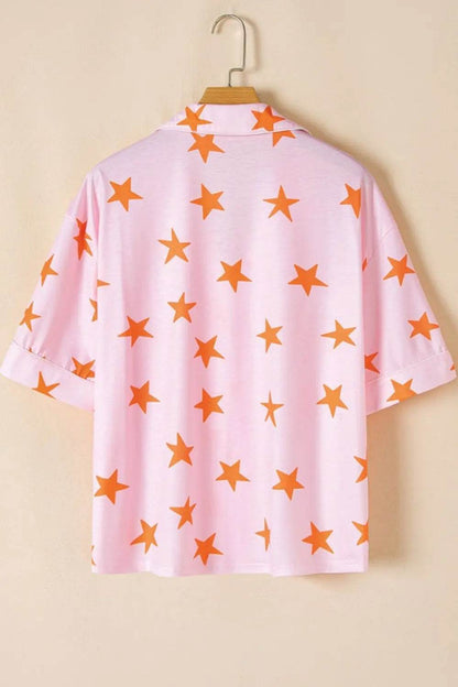 Star Print Short Sleeve Shirt and Shorts Set - Velveta Studio