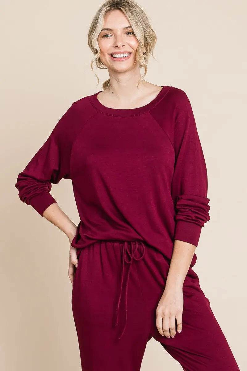 Super Lady Round Neck Raglan Sleeve Top and Pants Lounge Set - Velveta Studio