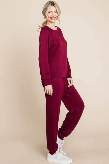 Super Lady Round Neck Raglan Sleeve Top and Pants Lounge Set - Velveta Studio