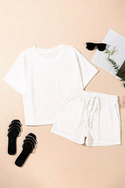 Texture Short Sleeve Top and Shorts Set - Velveta Studio