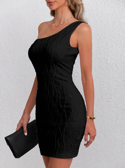 Textured Single Shoulder Mini Dress - Velveta Studio