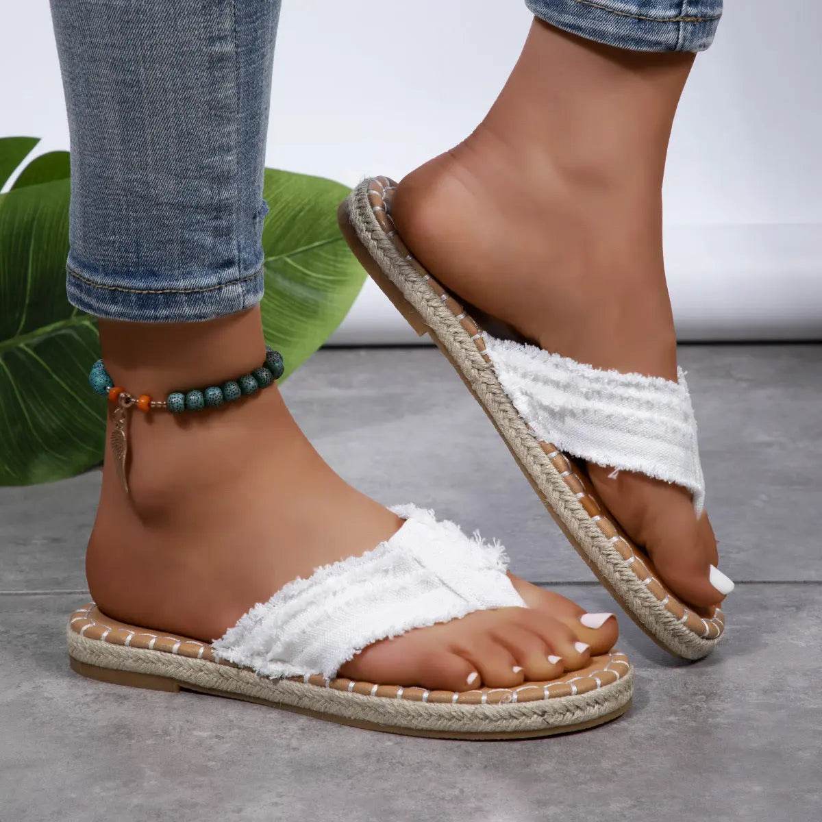 Toe Post Raw Hem Flat Sandals - Velveta Studio