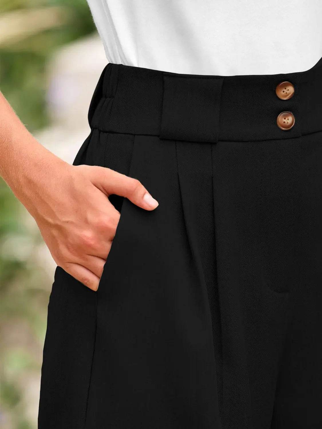 Two Button Wide Waistband Shorts - Velveta Studio