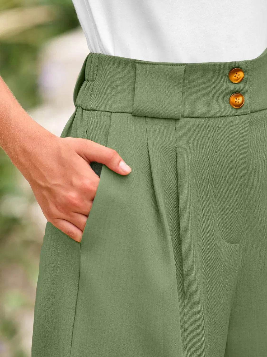 Two Button Wide Waistband Shorts - Velveta Studio