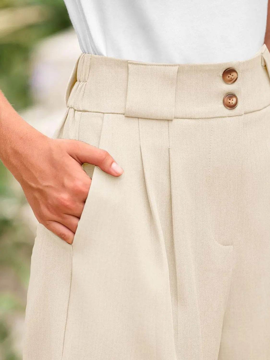 Two Button Wide Waistband Shorts - Velveta Studio