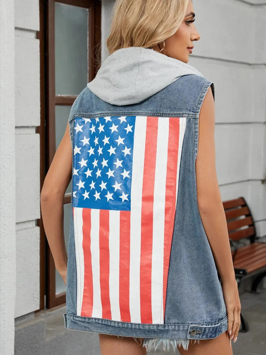 US Flag Button Up Denim Jacket