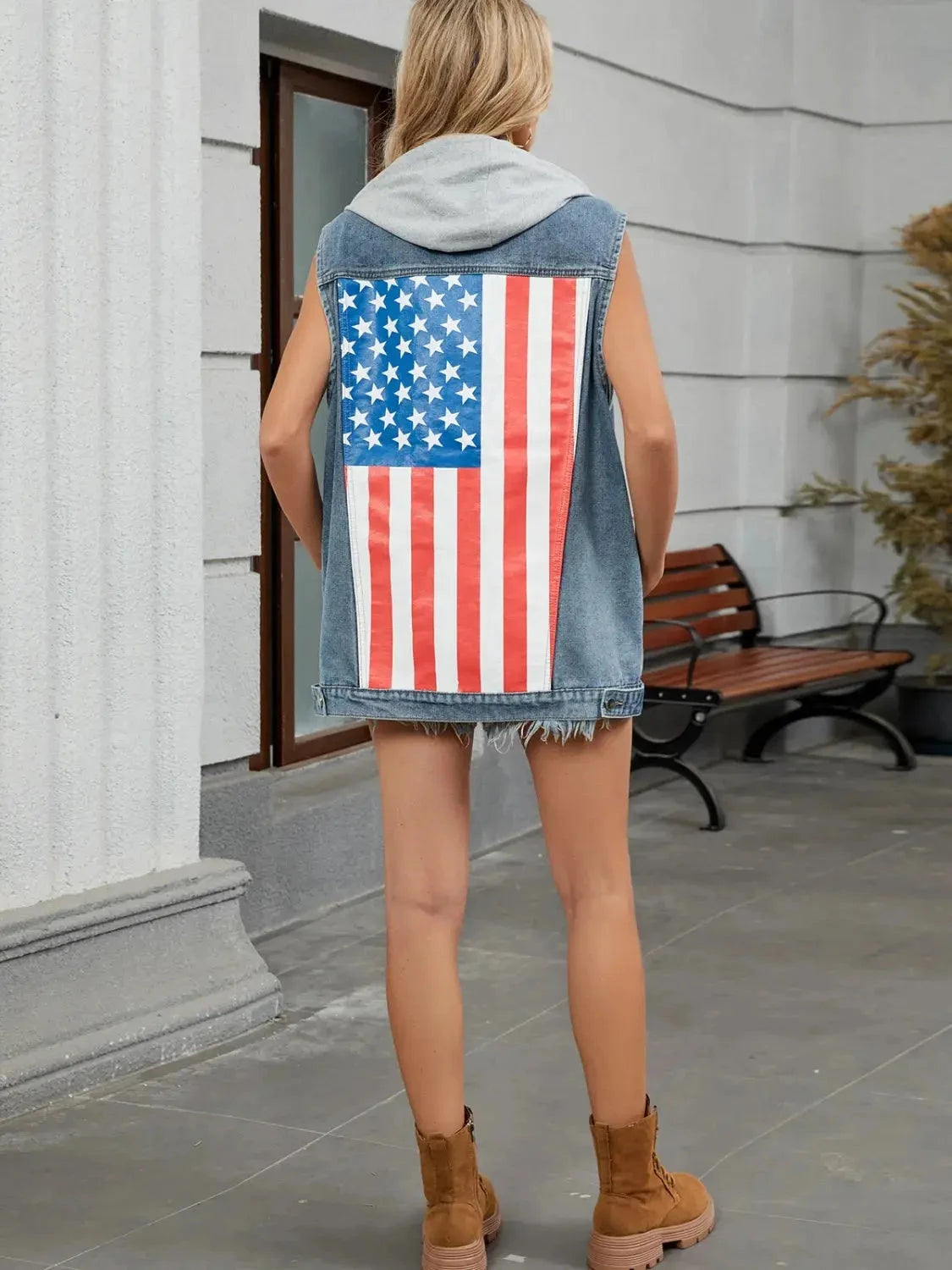 US Flag Button Up Denim Jacket