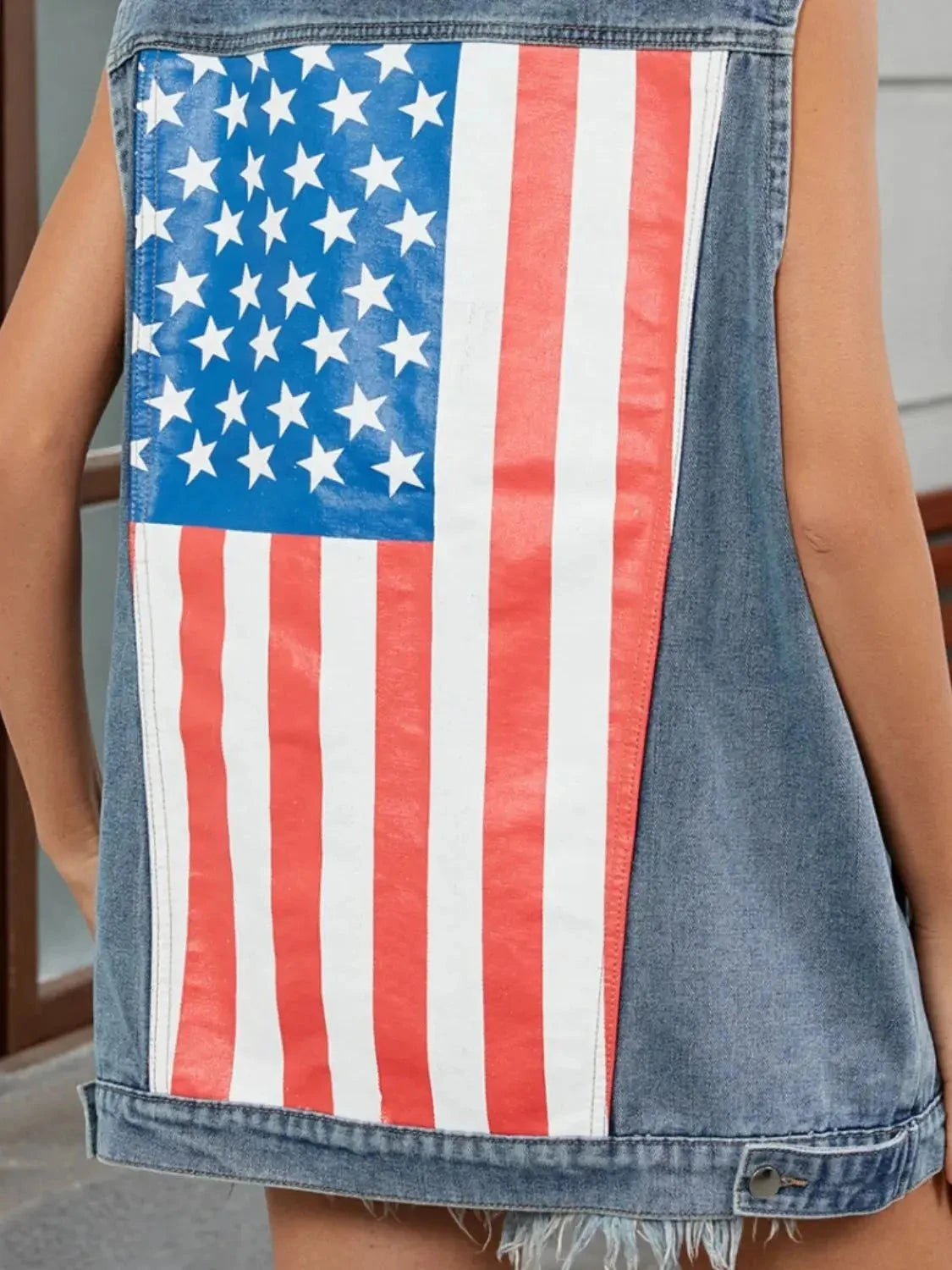 US Flag Button Up Denim Jacket