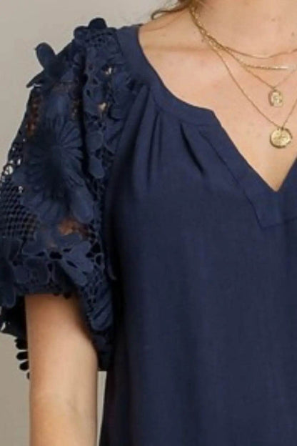 Umgee Full Size French Terry Boxy Cut Top with 3D Floral Sleeve Plus Size - Velveta Studio