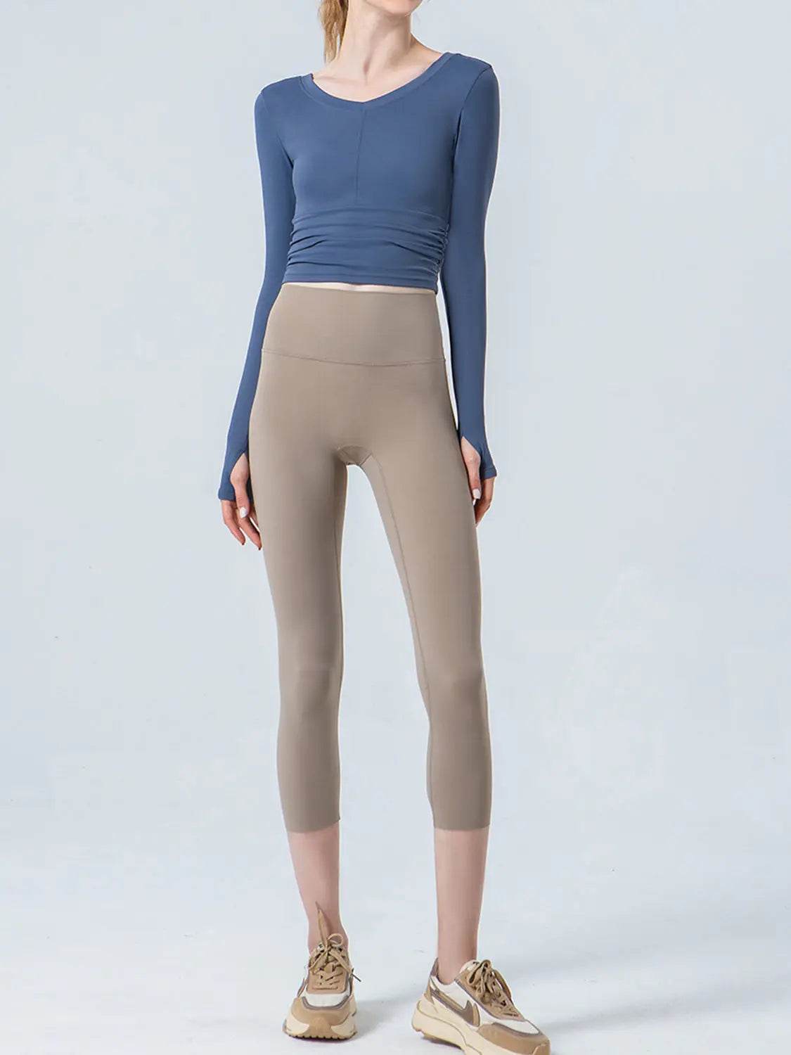 Wide Waistband Cropped Sports Leggings - Velveta Studio