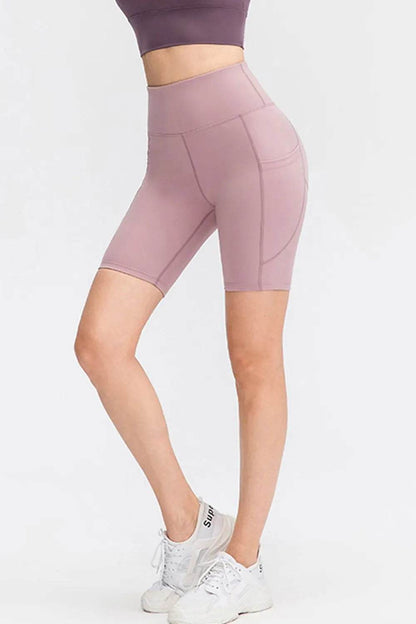 Wide Waistband Sports Shorts with Pockets - Velveta Studio