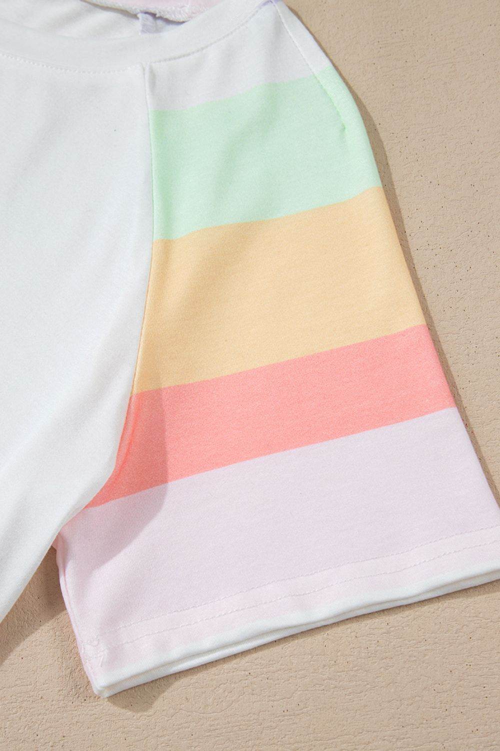 Rainbow Striped Round Neck T Shirt and Shorts Lounge Set - Velveta Studio