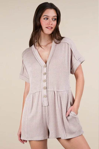 VERY J Two Tone Ribbed Knit Comfy Casual Romper - Velveta Studio